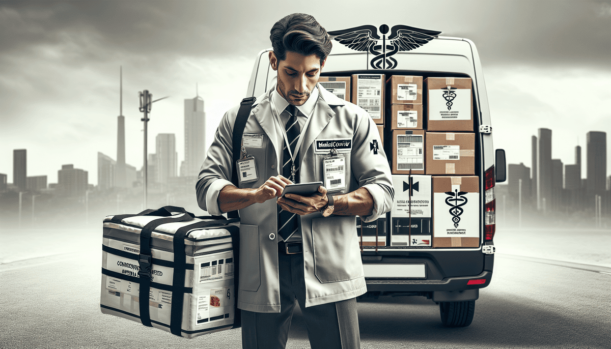 PRIMELOGEK courier preparing a priority medical delivery