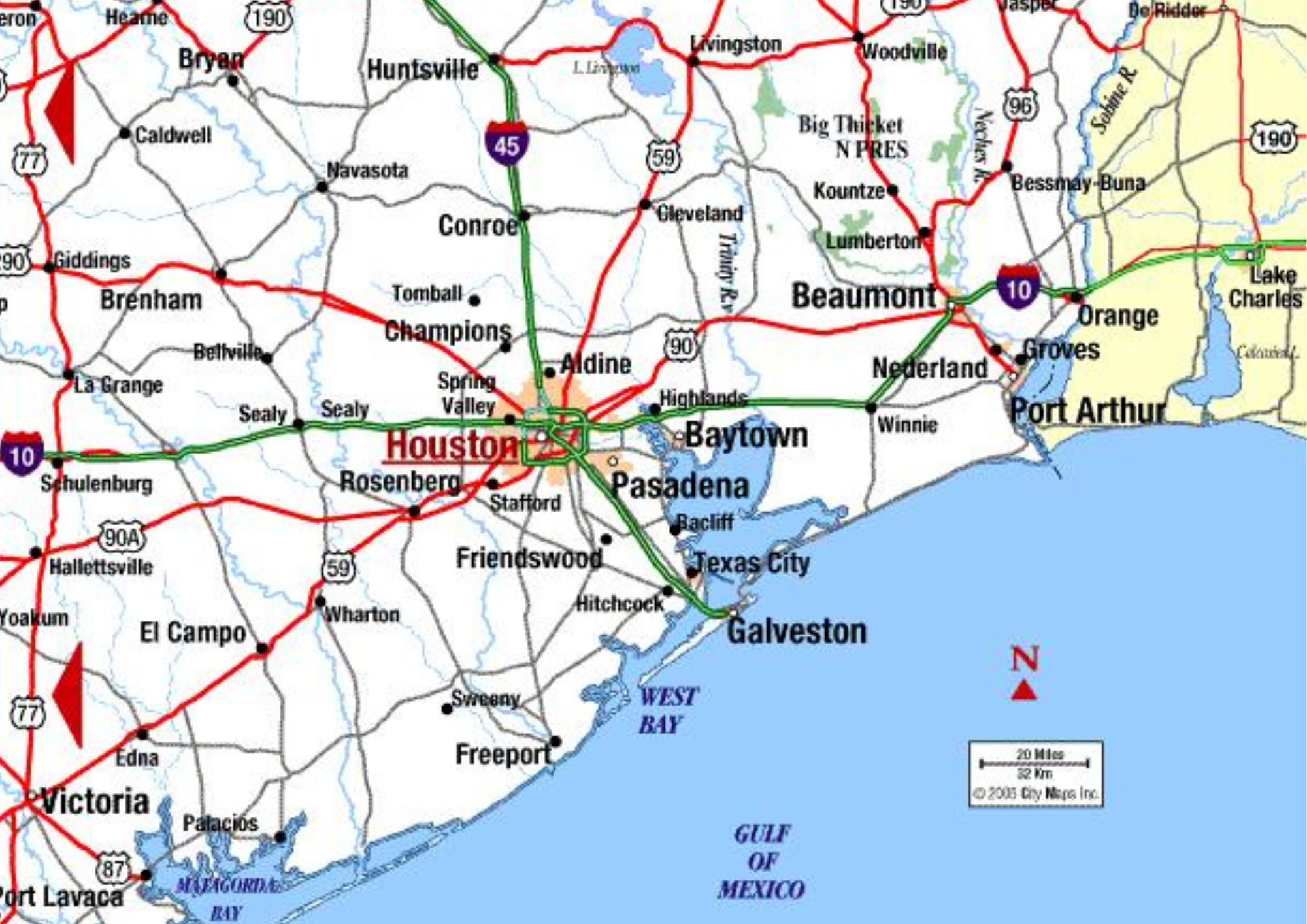 Map-style view of the Greater Houston and Southeast Texas service region