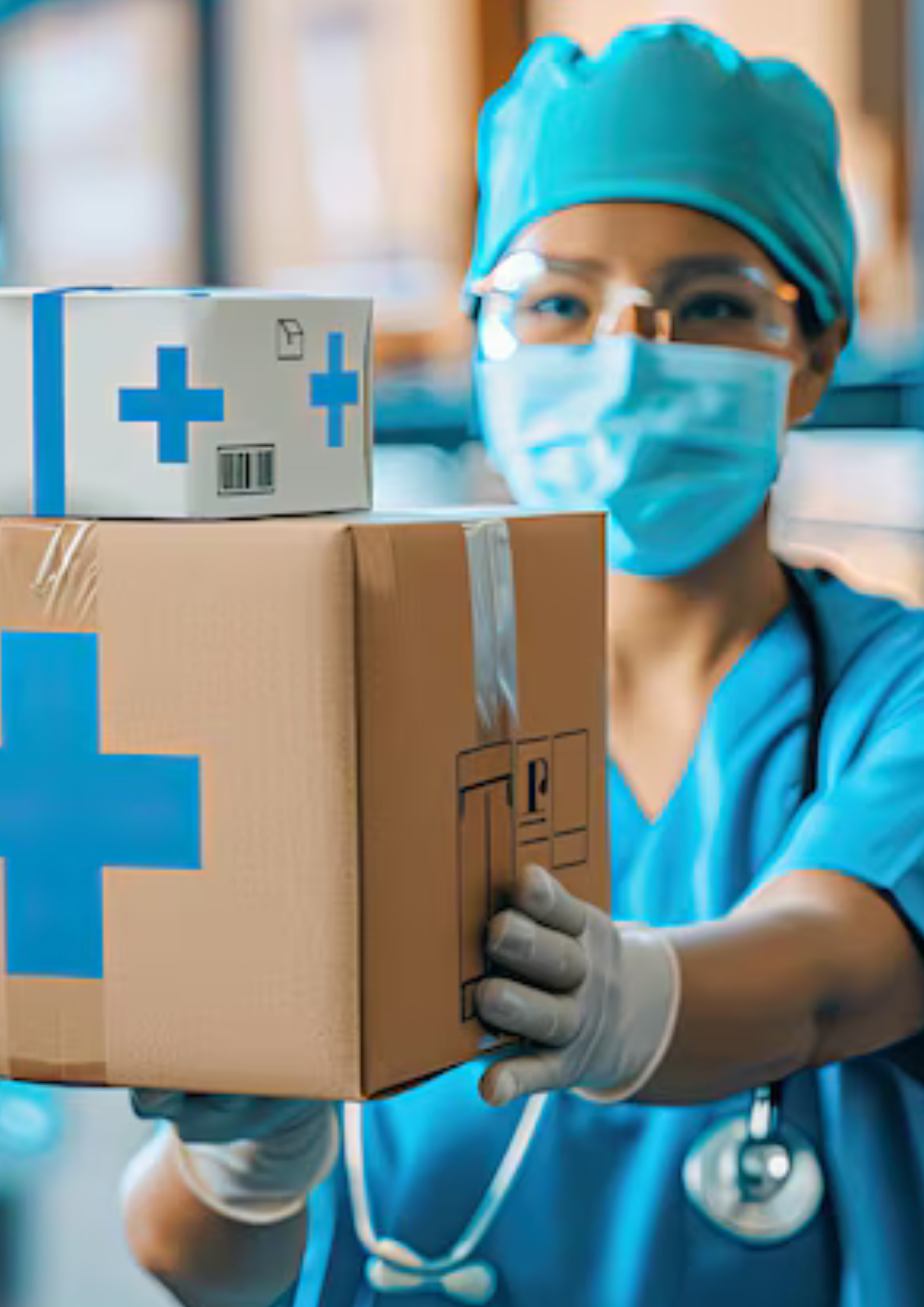Professional courier coordinating a laboratory-related pickup
